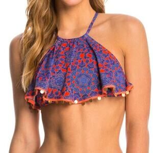 Bikini Lab Pedal to the Medal-lion Flutter Halter Top Tie Swimwear